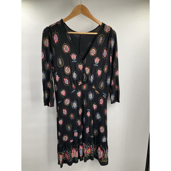 DESIGUAL Boho Floral V-neck Black Dress XL Fairy Whymsigoth - Picture 9 of 13